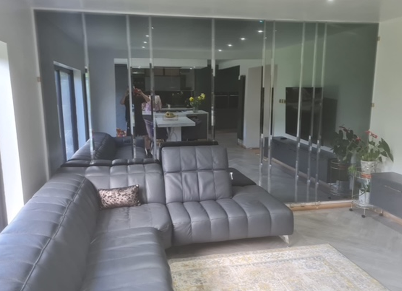 Bespoke mirror feature wall living room Cheshire