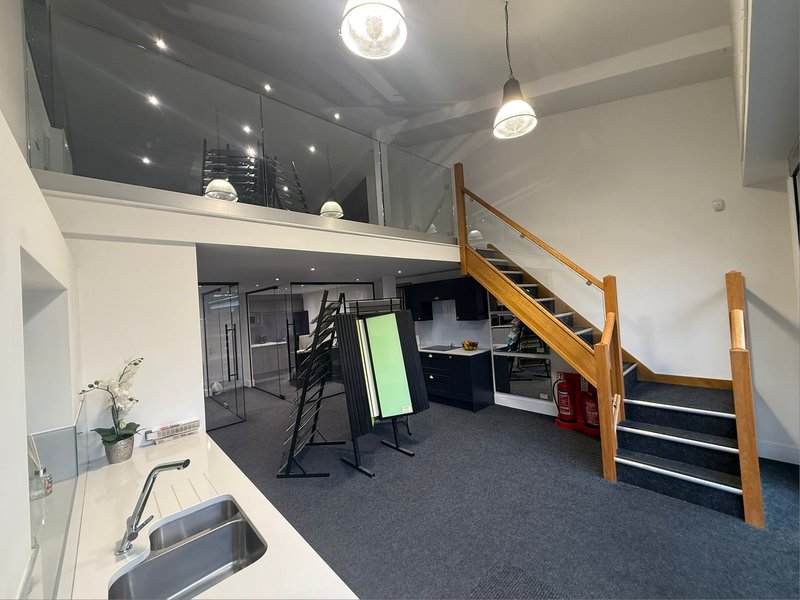 Working glass staircase balustrade display Manchester showroom